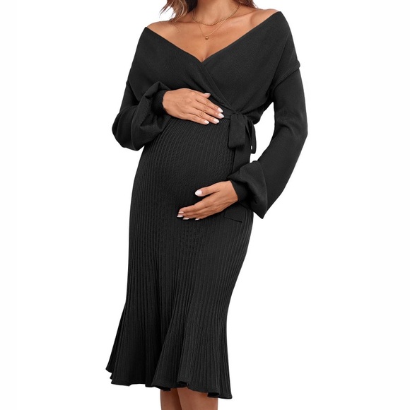 V For The City Dresses & Skirts - Maternity Sweater Dress Long Sleeve Pregnancy Photoshoot Baby Shower Black L